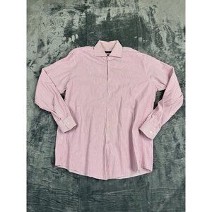 Hugo Boss Sharp Fit Mens Dress Shirt XL Pink & White Striped Long Sleeve Cotton